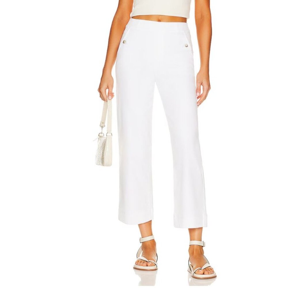 SPANX Women's Bright White Stretch Twill Cropped Wide Leg Pants Size L